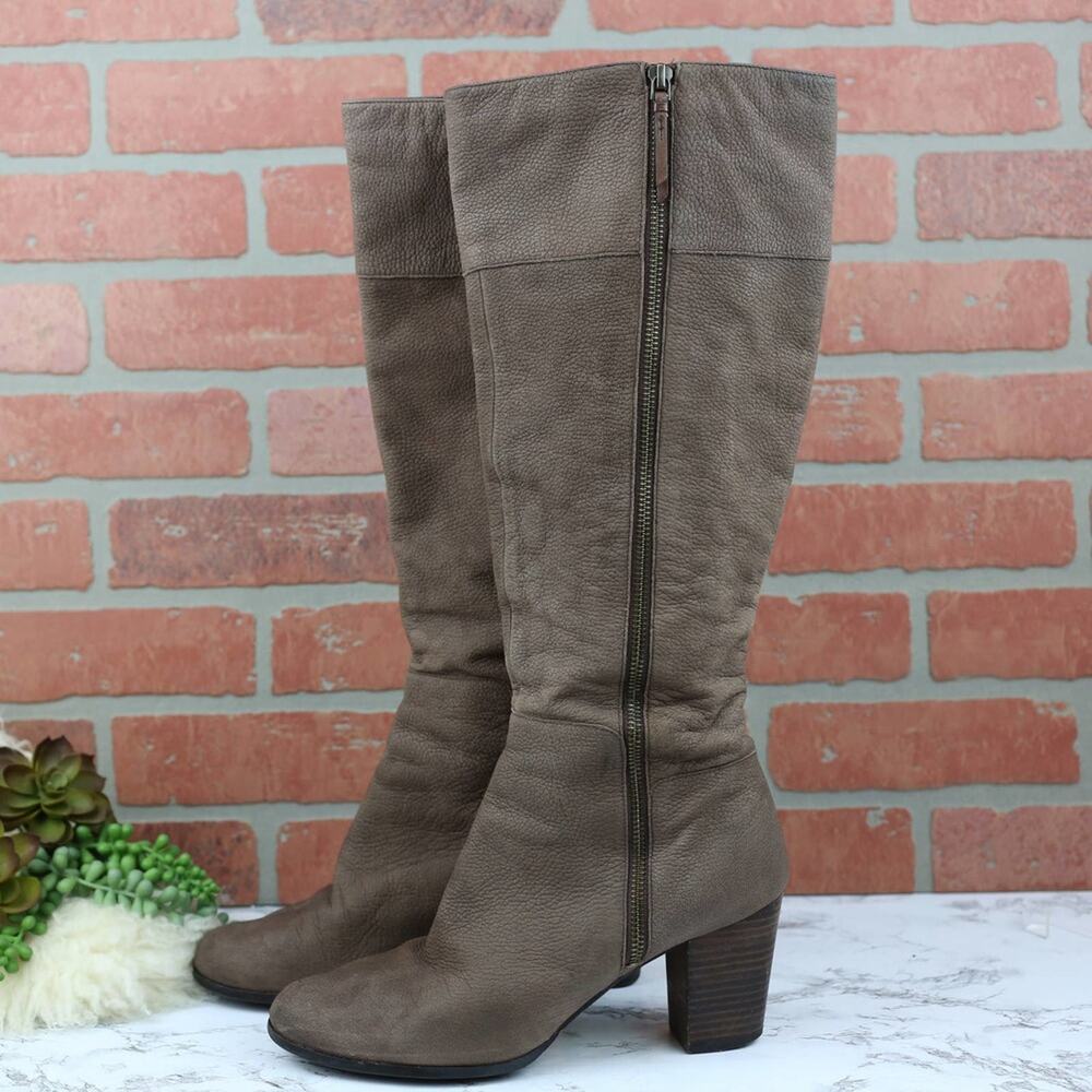 Cole Haan Taupe Brown Matte Pebbled Leather Knee High Heeled Boots Size 10